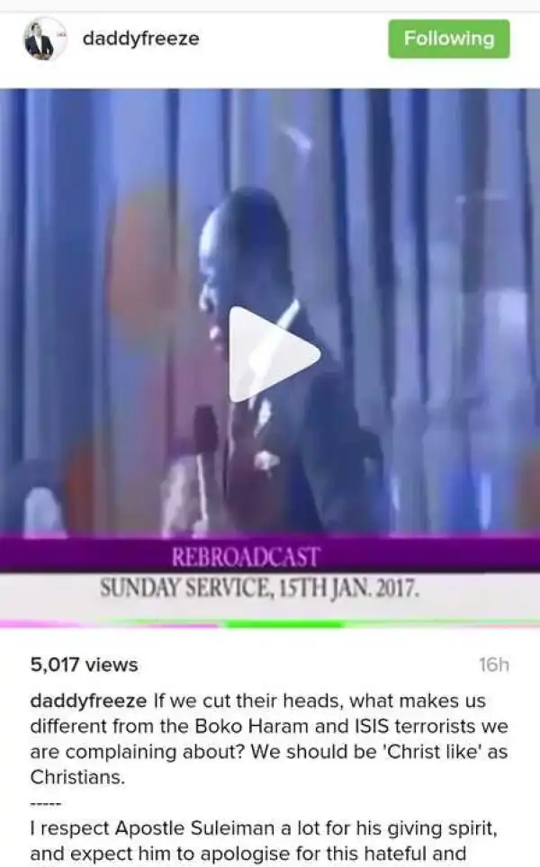Freeze: "Apostle Suleman Should Apologise For His Kill Herdsmen Statement"